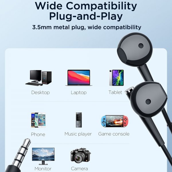 Joyroom Hovedtelefoner JR-EW04 Wired Earphones 3.5mm Sort
