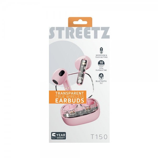 Streetz Hovedtelefoner T150 Transparent True Wireless Earbuds Rosa