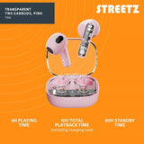 Streetz Hovedtelefoner T150 Transparent True Wireless Earbuds Rosa