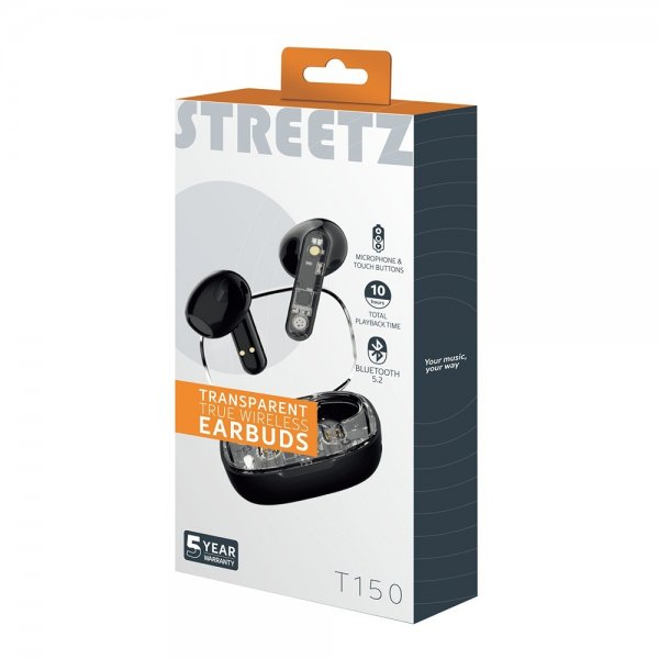 Streetz Hovedtelefoner T150 Transparent True Wireless Earbuds Sort