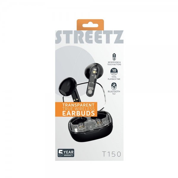 Streetz Hovedtelefoner T150 Transparent True Wireless Earbuds Sort