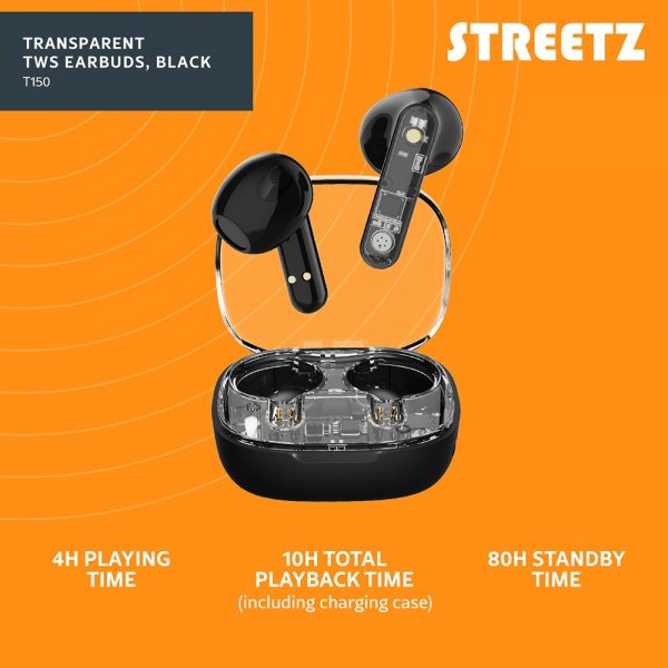 Streetz Hovedtelefoner T150 Transparent True Wireless Earbuds Sort