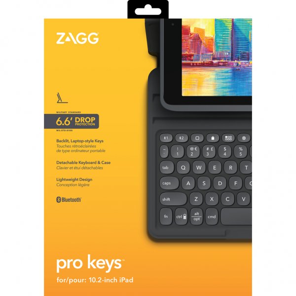ZAGG iPad 10.2 (gen 7/8/9) Cover med Tastatur Pro Keys Sort Nordisk Grå