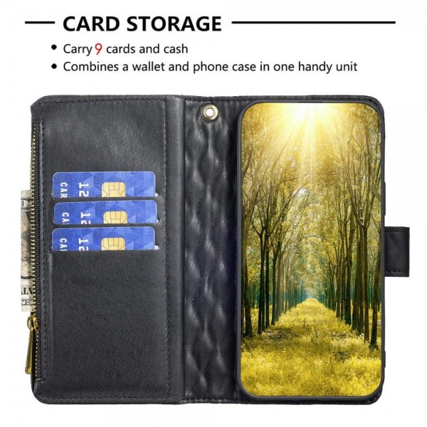 iPhone 11 Etui Diamantmønster Lynlås Sort