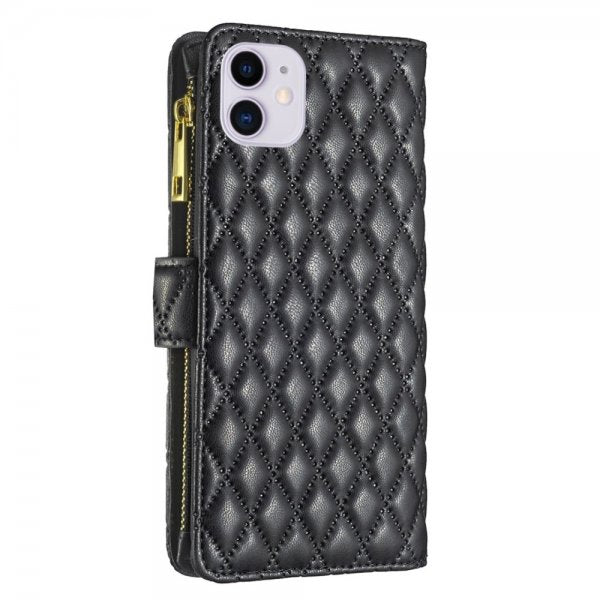iPhone 11 Etui Diamantmønster Lynlås Sort