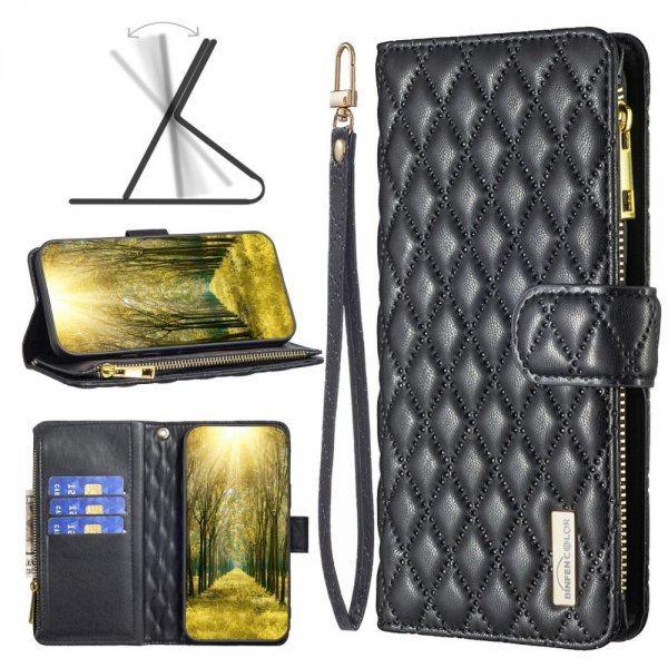iPhone 11 Etui Diamantmønster Lynlås Sort