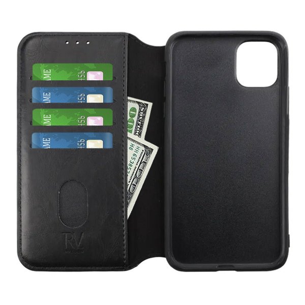 Rvelon iPhone 11 Etui, udfoldeligt kortrum, sort