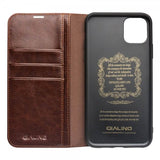 Qialino iPhone 11 Pro Max Etui Ægte Læder Kortlomme Brun