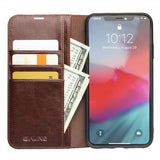 Qialino iPhone 11 Pro Max Etui Ægte Læder Kortlomme Brun