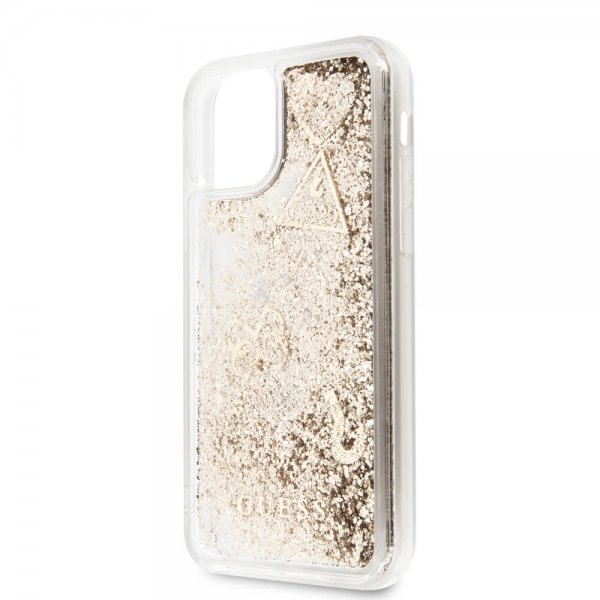 Guess iPhone 11 Pro Max Cover Glitter Hearts Guld
