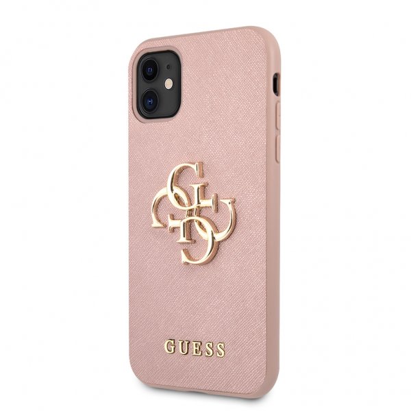 Guess iPhone 11 Cover 4G Logo Saffiano Rosa