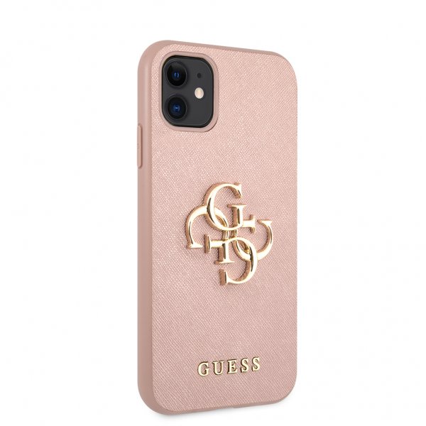 Guess iPhone 11 Cover 4G Logo Saffiano Rosa