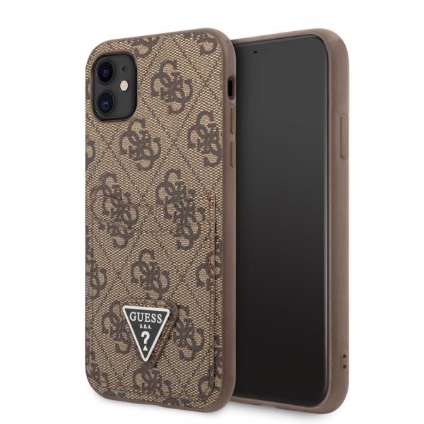 Guess iPhone 11 Cover Double Cardslot Metal Triangle Brun