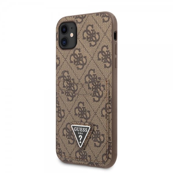 Guess iPhone 11 Cover Double Cardslot Metal Triangle Brun