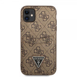 Guess iPhone 11 Cover Double Cardslot Metal Triangle Brun
