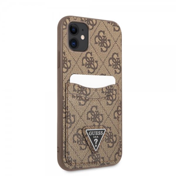 Guess iPhone 11 Cover Double Cardslot Metal Triangle Brun