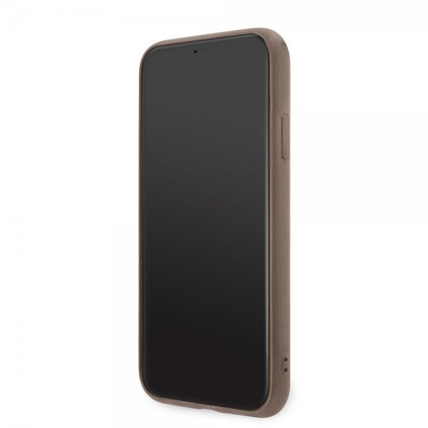 Guess iPhone 11 Cover Double Cardslot Metal Triangle Brun