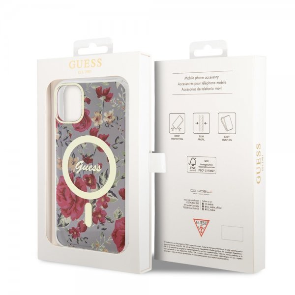 Guess iPhone 11 Cover Flower MagSafe Kaki