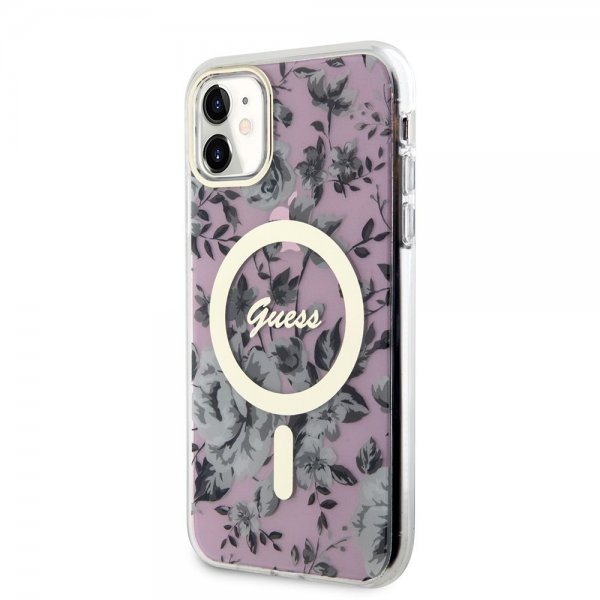 Guess iPhone 11 Cover Flower MagSafe Lyserød