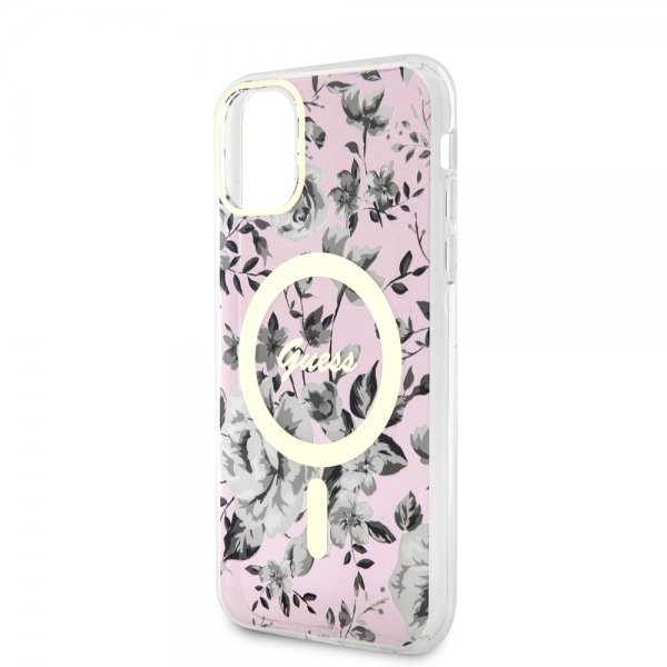 Guess iPhone 11 Cover Flower MagSafe Lyserød