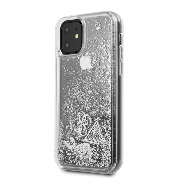Guess iPhone 11 Cover Glitter Hearts Sølv