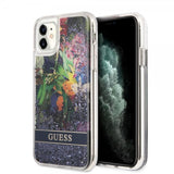 Guess iPhone 11 Cover Liquid Glitter Blomstermønster Blå