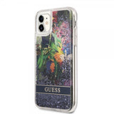 Guess iPhone 11 Cover Liquid Glitter Blomstermønster Blå