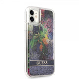 Guess iPhone 11 Cover Liquid Glitter Blomstermønster Blå