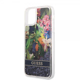 Guess iPhone 11 Cover Liquid Glitter Blomstermønster Blå