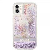 Guess iPhone 11 Cover Liquid Glitter Flower Pattern Lilla