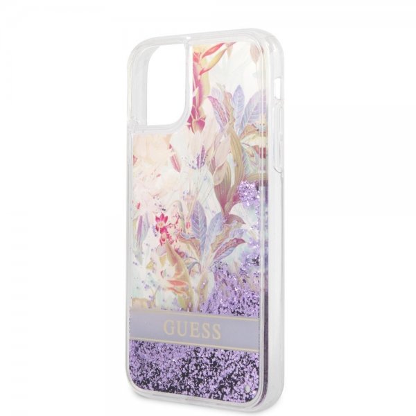 Guess iPhone 11 Cover Liquid Glitter Flower Pattern Lilla