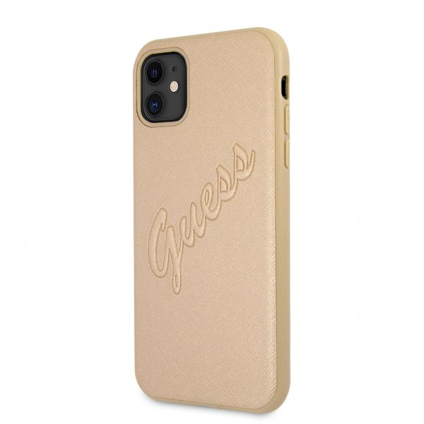 Guess iPhone 11 Cover Saffiano Vintage Script Guld