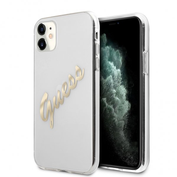 Guess iPhone 11 Cover Vintage Script Guld Klar