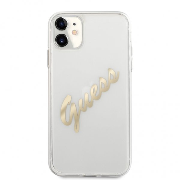 Guess iPhone 11 Cover Vintage Script Guld Klar