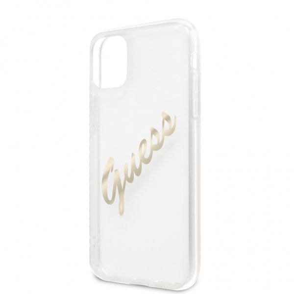 Guess iPhone 11 Cover Vintage Script Guld Klar