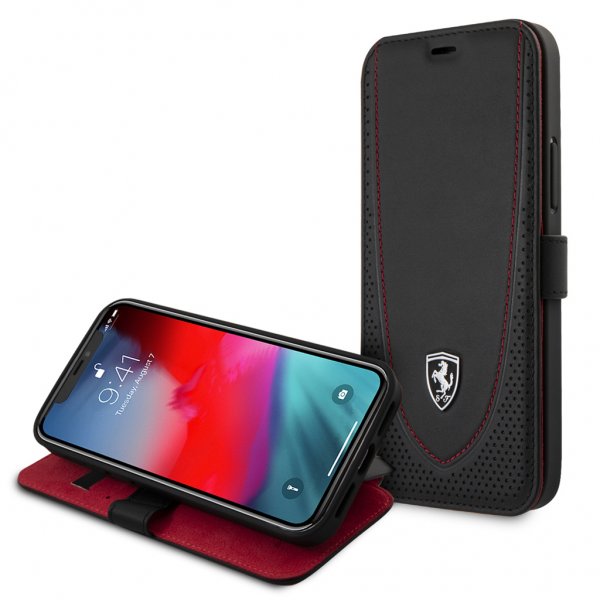 Ferrari iPhone 12/iPhone 12 Pro Etui Logo Perforeret Sort