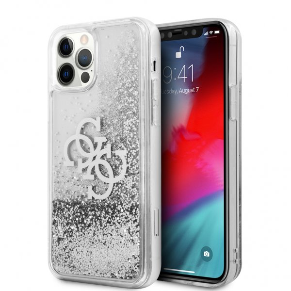 Guess iPhone 12/iPhone 12 Pro Cover Liquid Glitter Sølv Klar