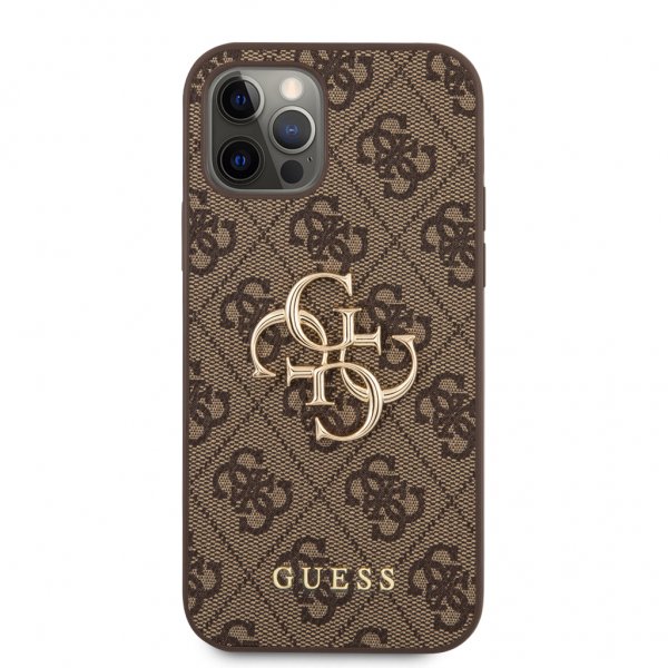 Guess iPhone 12/iPhone 12 Pro Cover Metal Logo Brun