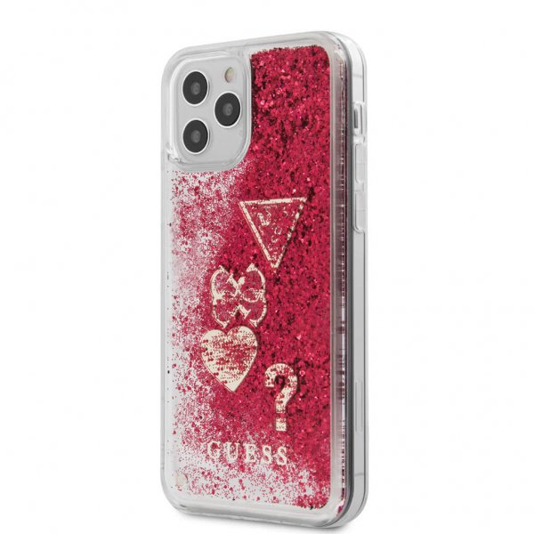 Guess iPhone 12/iPhone 12 Pro Cover Liquid Glitter Charms Raspberry