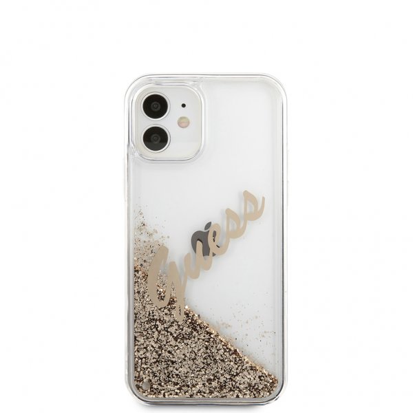 Guess iPhone 12 Mini Cover Liquid Glitter Vintage Guld