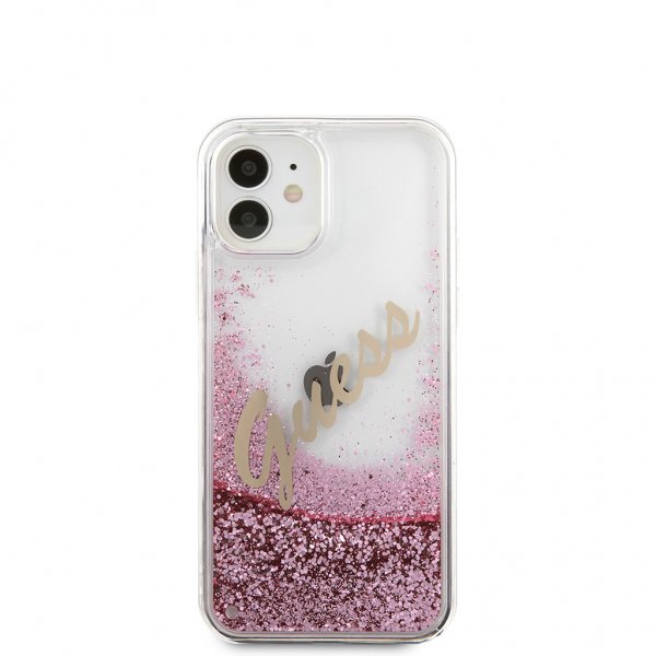 Guess iPhone 12 Mini Cover Liquid Glitter Vintage Rose