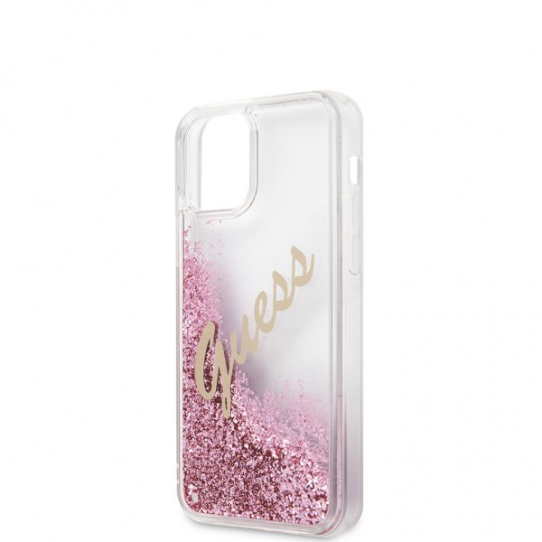 Guess iPhone 12 Mini Cover Liquid Glitter Vintage Rose