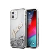 Guess iPhone 12 Mini Cover Liquid Glitter Vintage Silver