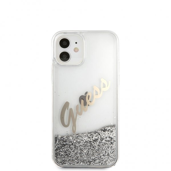 Guess iPhone 12 Mini Cover Liquid Glitter Vintage Silver