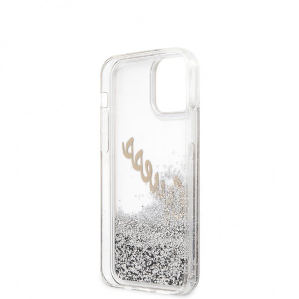 Guess iPhone 12 Mini Cover Liquid Glitter Vintage Silver