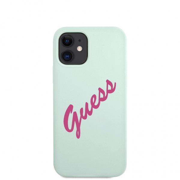 Guess iPhone 12 Mini Cover Vintage Silikone Script Blå