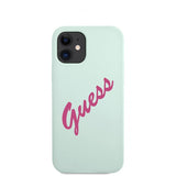Guess iPhone 12 Mini Cover Vintage Silikone Script Blå