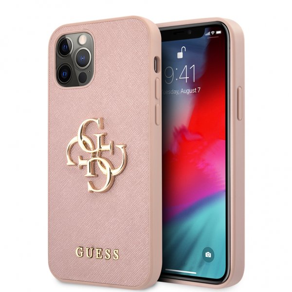 Guess iPhone 12 Pro Max Cover 4G Logo Saffiano Rosa