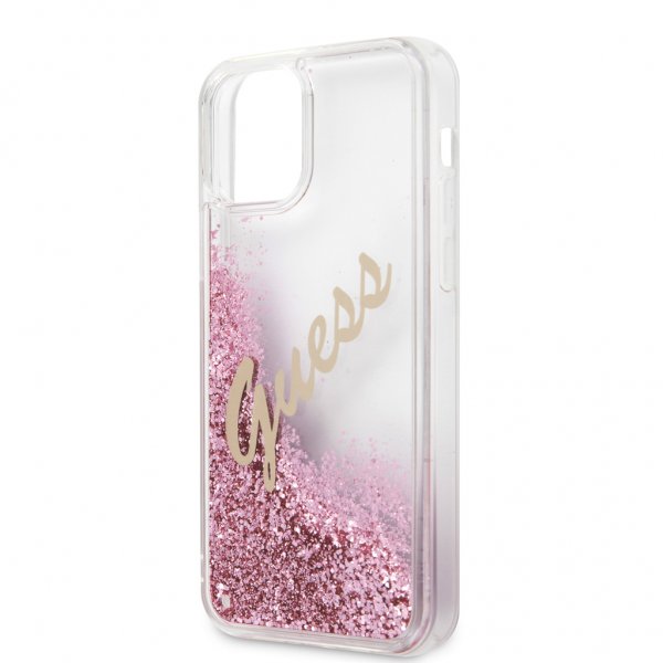 Guess iPhone 12 Pro Max Cover Liquid Glitter Vintage Pink
