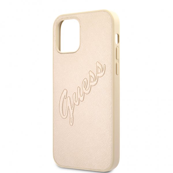Guess iPhone 12 Pro Max Cover Saffiano Vintage Script Guld